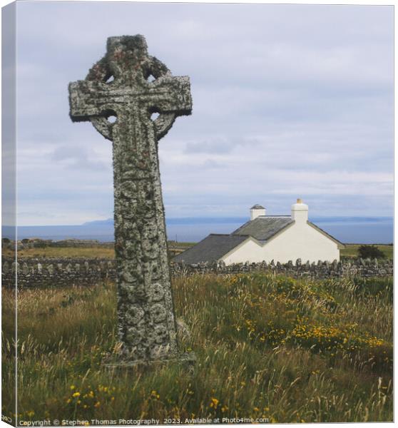 Celtic Cross on Lundy Island Canvas Print by Stephen Thomas Photography 