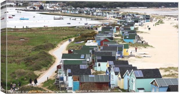 Beach Huts from Hengistbury Head to Mudeford Quay  Canvas Print by Stephen Thomas Photography 