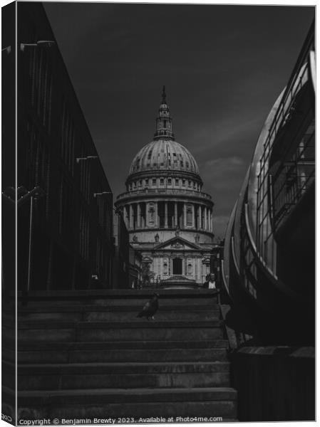 Lone Pigeon By St Paul's Cathedral Canvas Print by Benjamin Brewty