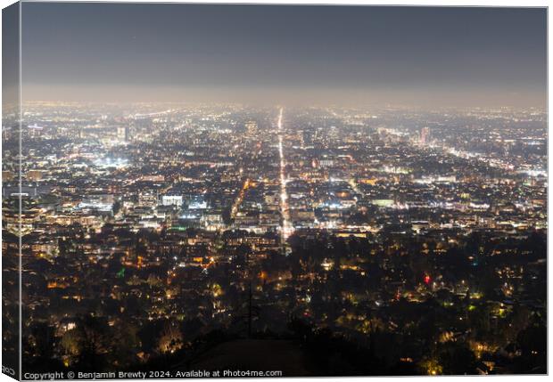 Los Angeles Skyline At Night Canvas Print by Benjamin Brewty