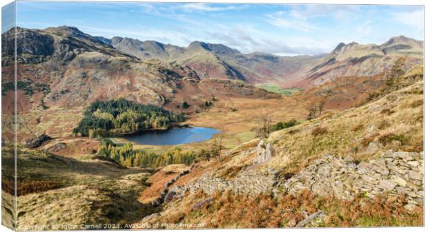 Blea tarn, Langdale Pikes in Autumn, Classic fells Canvas Print by Julian Carnell