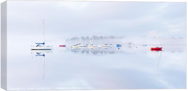 Windermere sailing boats in the mist Canvas Print by Julian Carnell