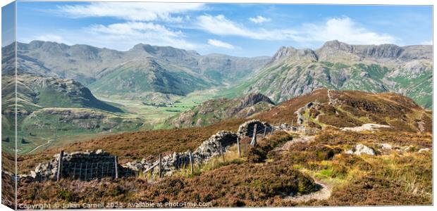 lake District Lingmoor fell stone wall leading to Langdale Pikes Canvas Print by Julian Carnell