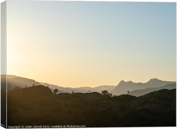Lake District sunset over langdale shot from Tom heights Canvas Print by Julian Carnell