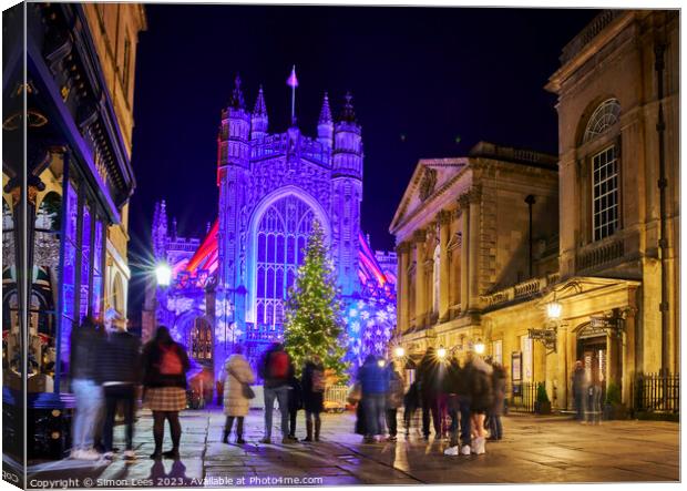 Bath Abbey lit up at Christmas Canvas Print by Simon Lees