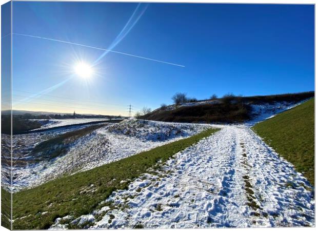 Blue Skies and Snow, Watergrove Reservoir  Canvas Print by Gemma De Cet