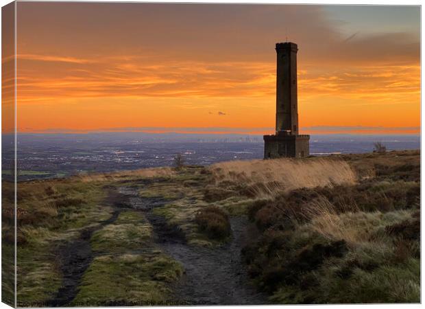 Sunset at Peel Tower, Holcombe Moor Canvas Print by Gemma De Cet