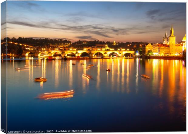 View with the Charles Bridge at sunset.  Canvas Print by Cristi Croitoru