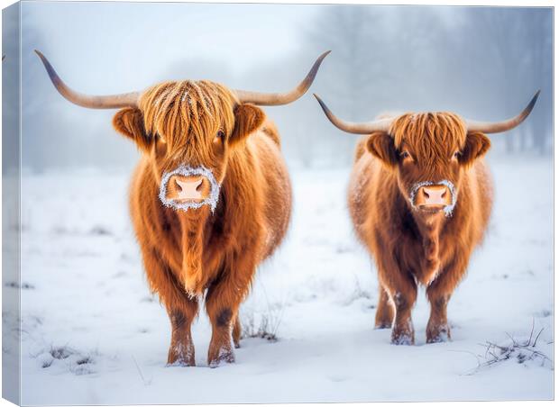 Glen Etive Highland Cows Canvas Print by Steve Smith