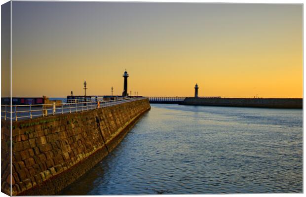 Whitby Piers Sunrise Canvas Print by Steve Smith