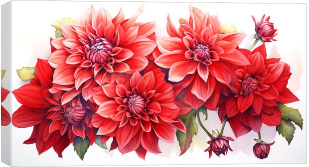 Watercolour Red Dahlias Canvas Print by Steve Smith