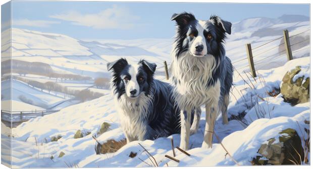 Border Collies In Winter Canvas Print by Steve Smith