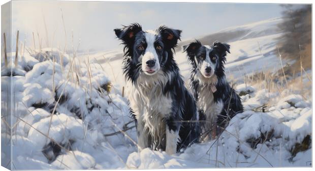 Border Collies In Winter Canvas Print by Steve Smith