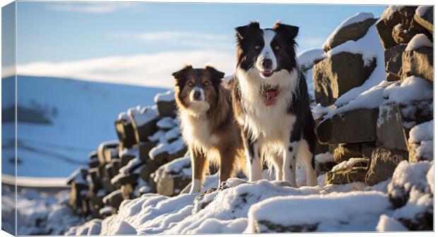 Border Collies In Winter Canvas Print by Steve Smith