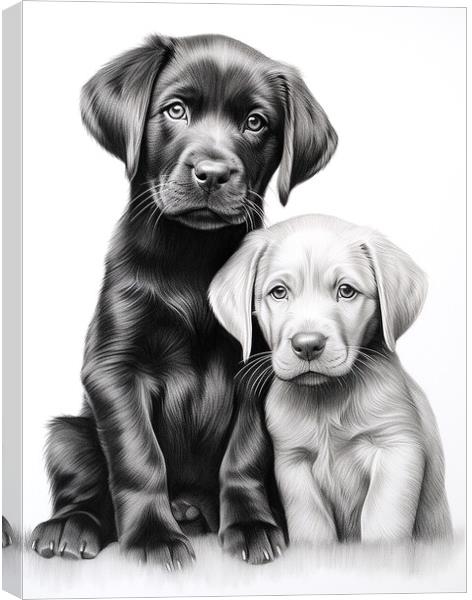Pencil Drawing Labrador Puppies Canvas Print by Steve Smith