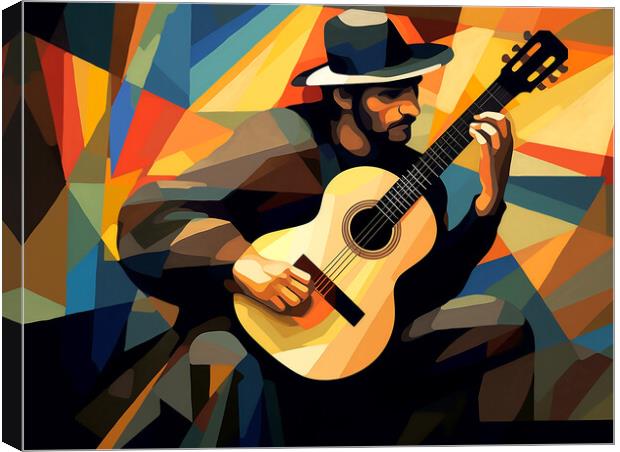 Spanish Guitar Player Cubism Canvas Print by Steve Smith