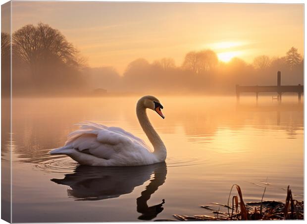Swan At Sunrise Canvas Print by Steve Smith