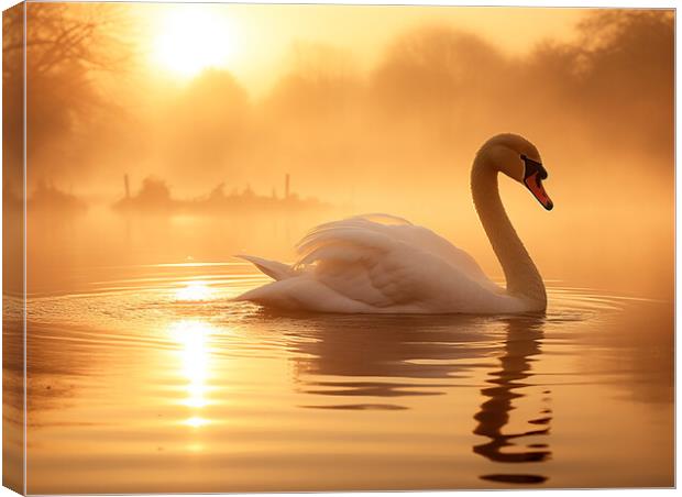 Swan At Sunrise Canvas Print by Steve Smith