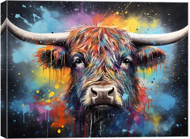 Highland Cow Colour Splash Canvas Print by Steve Smith