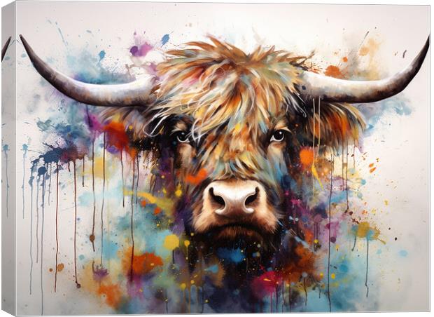 Highland Cow Colour Splash Canvas Print by Steve Smith