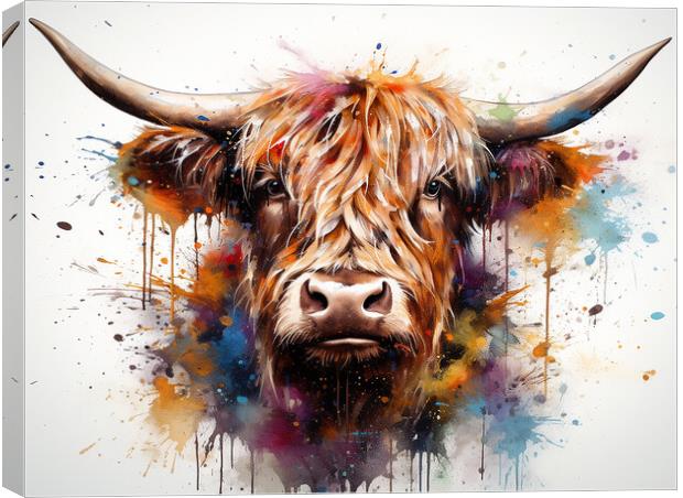 Highland Cow Colour Splash Canvas Print by Steve Smith