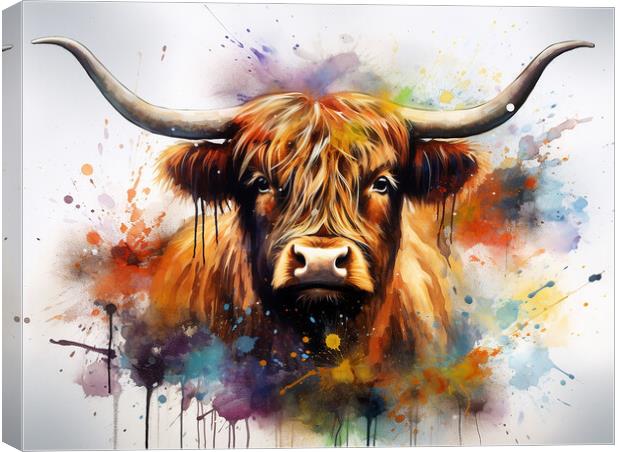 Highland Cow Colour Splash Canvas Print by Steve Smith