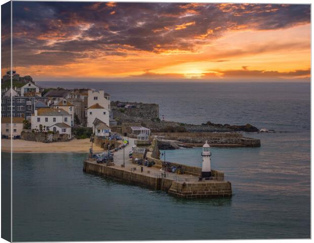 St Ives Pier Sunset Canvas Print by Steve Smith