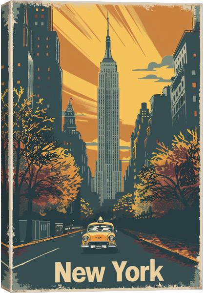 New York Retro Poster Canvas Print by Steve Smith