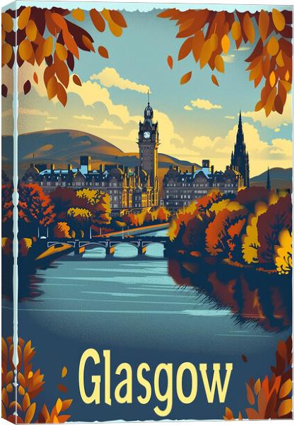 Glasgow Retro Poster Canvas Print by Steve Smith