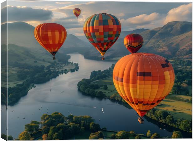 Hot Air Balloons Ullswater Canvas Print by Steve Smith