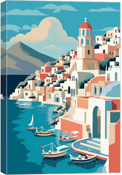 Vintage Travel Poster Santorini Canvas Print by Steve Smith