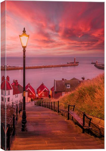 Whitby 199 Steps at Sunset Canvas Print by Tim Hill