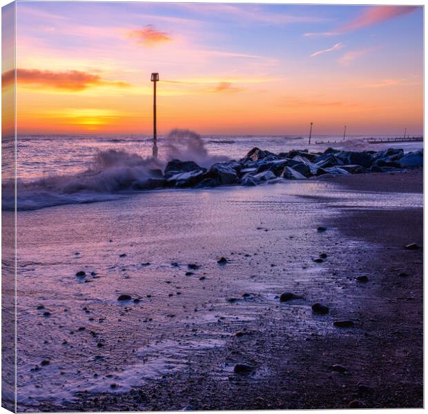 Sunrise Waves at Withernsea Beach Canvas Print by Tim Hill