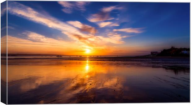 Tenby Beach Sunrise Reflections Canvas Print by Tim Hill