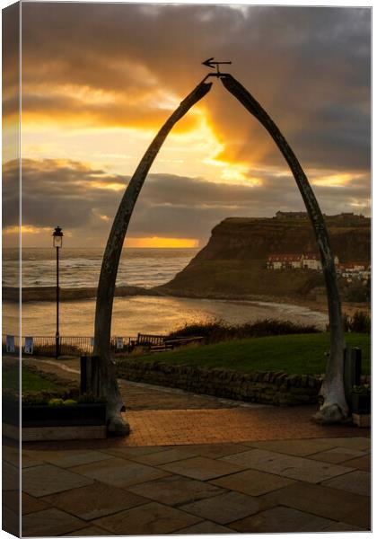 Whitby Whalebones At Sunrise Canvas Print by Tim Hill