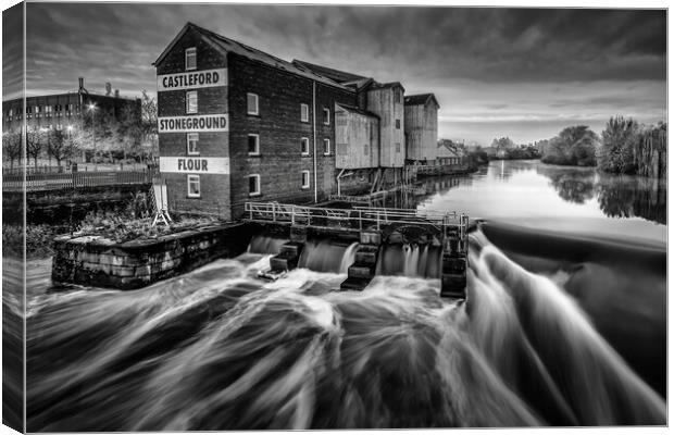 Castleford Weir Black and White Canvas Print by Tim Hill