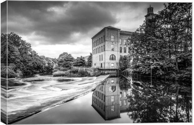 Moody Reflections at Salts Mill Weir Canvas Print by Tim Hill