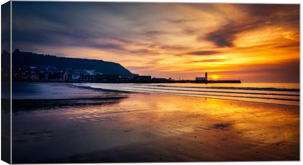 Golden Sunrise over Scarborough Lighthouse Canvas Print by Tim Hill