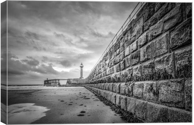 Moody Whitby Pier in Monochrome Canvas Print by Tim Hill