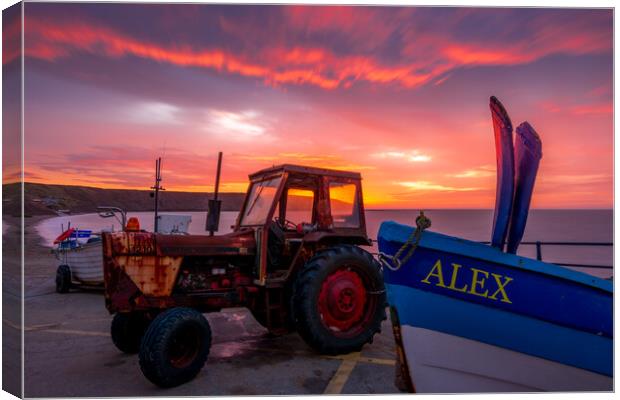 Filey Tractor at Sunrise Canvas Print by Tim Hill