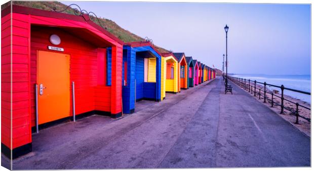Vibrant Colours of the Iconic Saltburn Beach Huts Canvas Print by Tim Hill