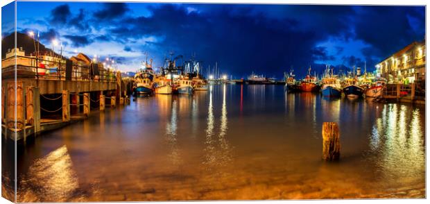 Tranquil Blue Hour at Scarborough Harbour Canvas Print by Tim Hill