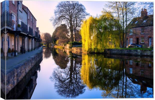 Tranquil Canal Waters Reflect Ripons Scenic Beauty Canvas Print by Tim Hill