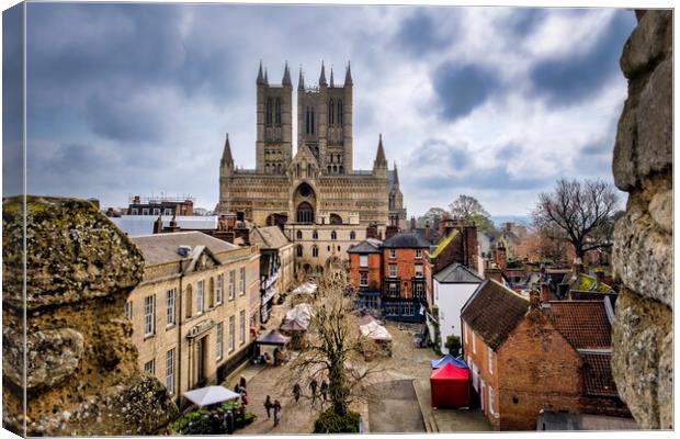 Lincoln Cathedral from Lincoln Castle walls Canvas Print by Tim Hill