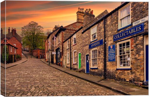 Steep Hill in Lincoln at Sunrise Canvas Print by Tim Hill