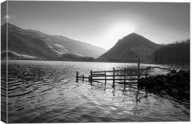 Buttermere Sunrise Black and White  Canvas Print by Tim Hill