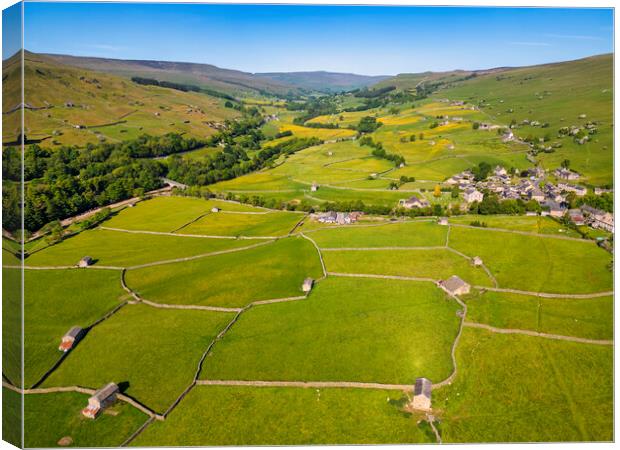 Aerial Yorkshire Dales Countryside: Gunnerside Canvas Print by Tim Hill