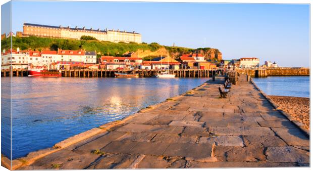 Whitby East Cliff Photographed from Tate Hill Pier Canvas Print by Tim Hill