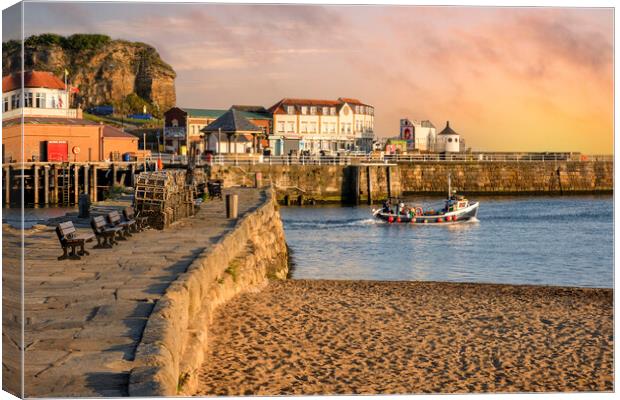 Whitby Fishing Boat at Sunrise Canvas Print by Tim Hill