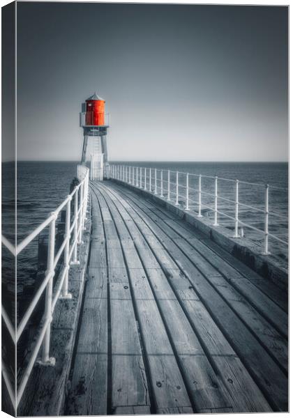 Whitby East Pier: Fade to Red Canvas Print by Tim Hill